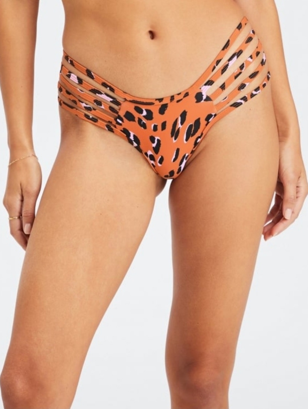 Fabletics Orange Leopard Strappy Bikini Bottom with Pink Accents